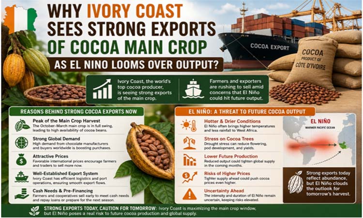 Why Ivory Coast Sees Strong Exports of Cocoa Main Crop as El Nino Looms Over Output?